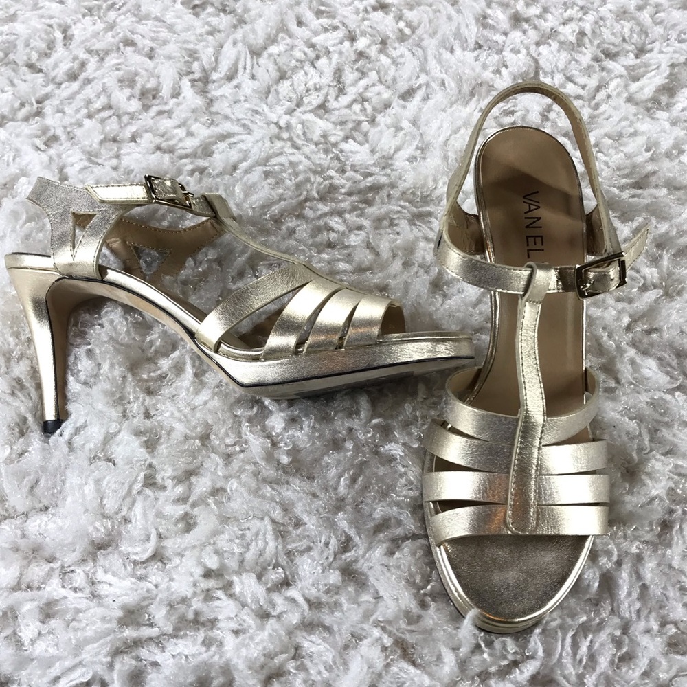 VANELI- METALLIC NEVER WORN T-STRAP HEELS